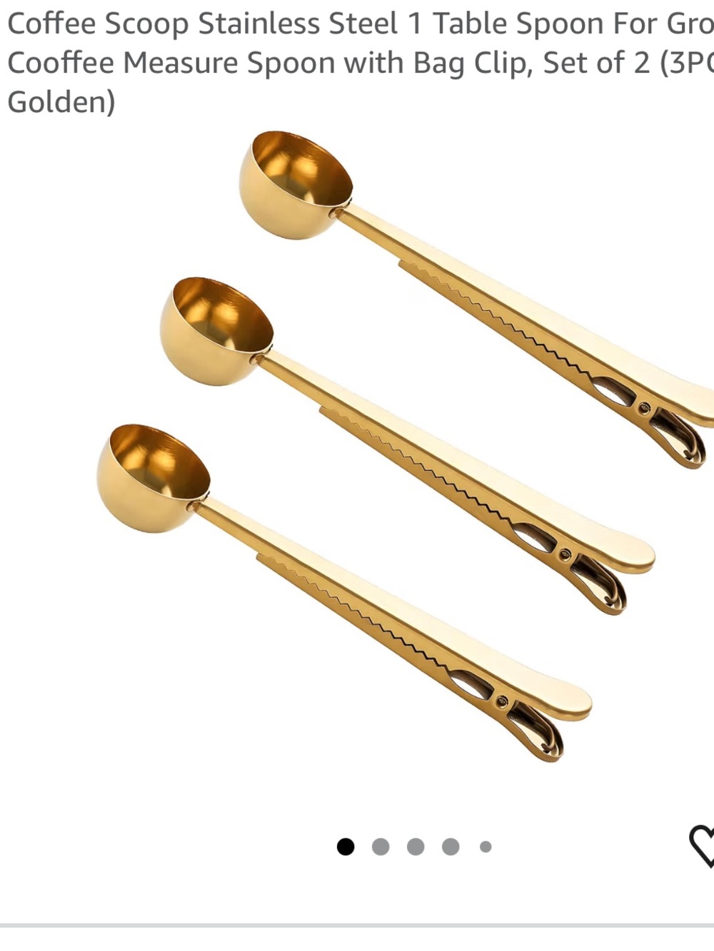 Golden Stainless Steel Coffee Scoop with Bag Clip - Set of 3